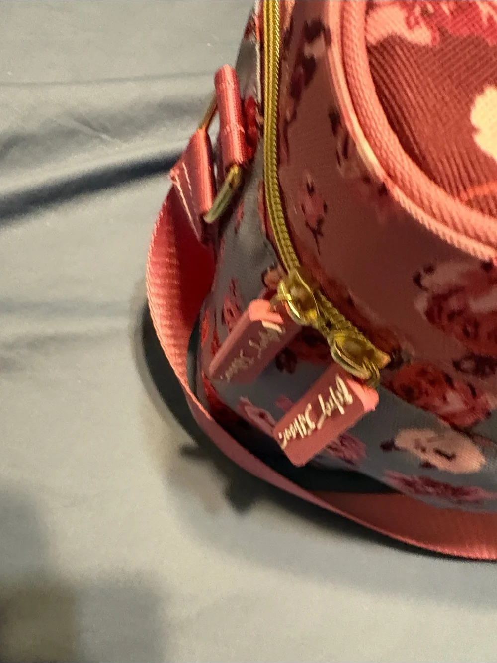 Betsey Johnson Pink Floral lunch Shoulder Bag with Blue Background nwot